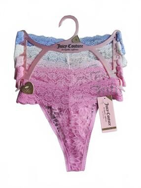 Juicy Couture 5 Pack Lace Thong Rhinestone "Juicy" Logo NWT Size Large D/86